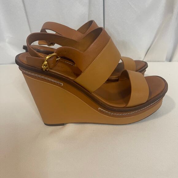 Tory Burch Selby 2 tone leather wedge sandals size 9-Preowned - Picture 4 of 12